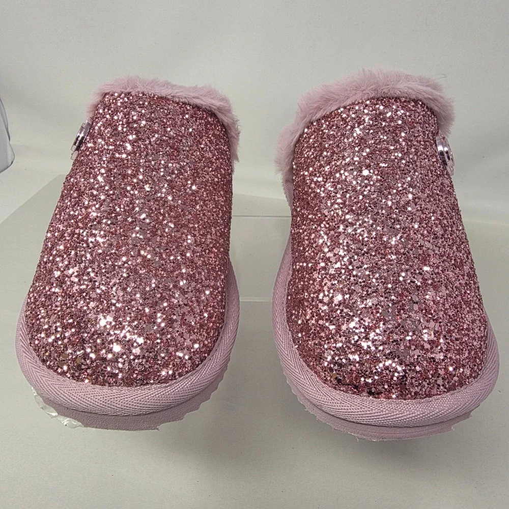 Michael Kors Janis Slipper Women 6 Royal Pink New Glitter Faux Fur 40F2JAFA2D